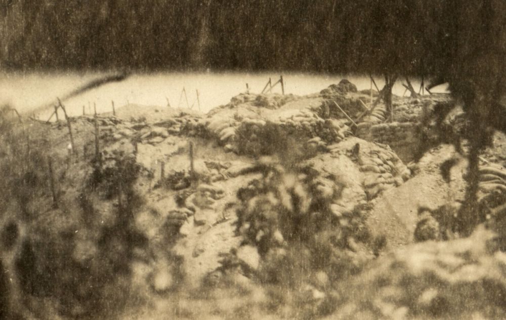 A view through the bomb screens at Quinn's Post above Monash Gully across no-mans-land at the opposition, 1915.